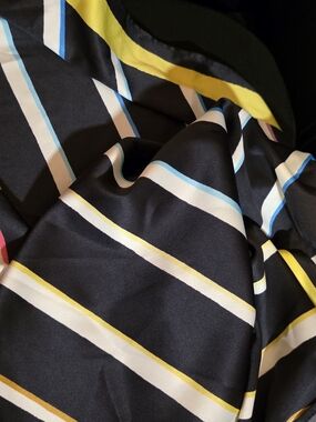 Old Navy X CjR Black Satin Scarf with Yellow, Cream and Light Blue Strips